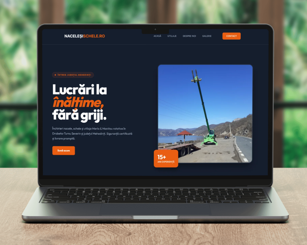 Landing page pentru servicii de închiriere echipamente de lucru la înălțime – nacelesischele.ro